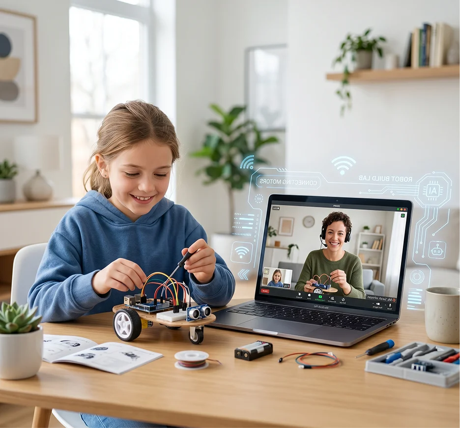 Child building a robot